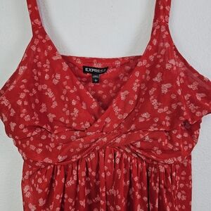 Express Red Babydoll Camisole Top Chiffon Polyester Sz L Fairycore Coquette Girl